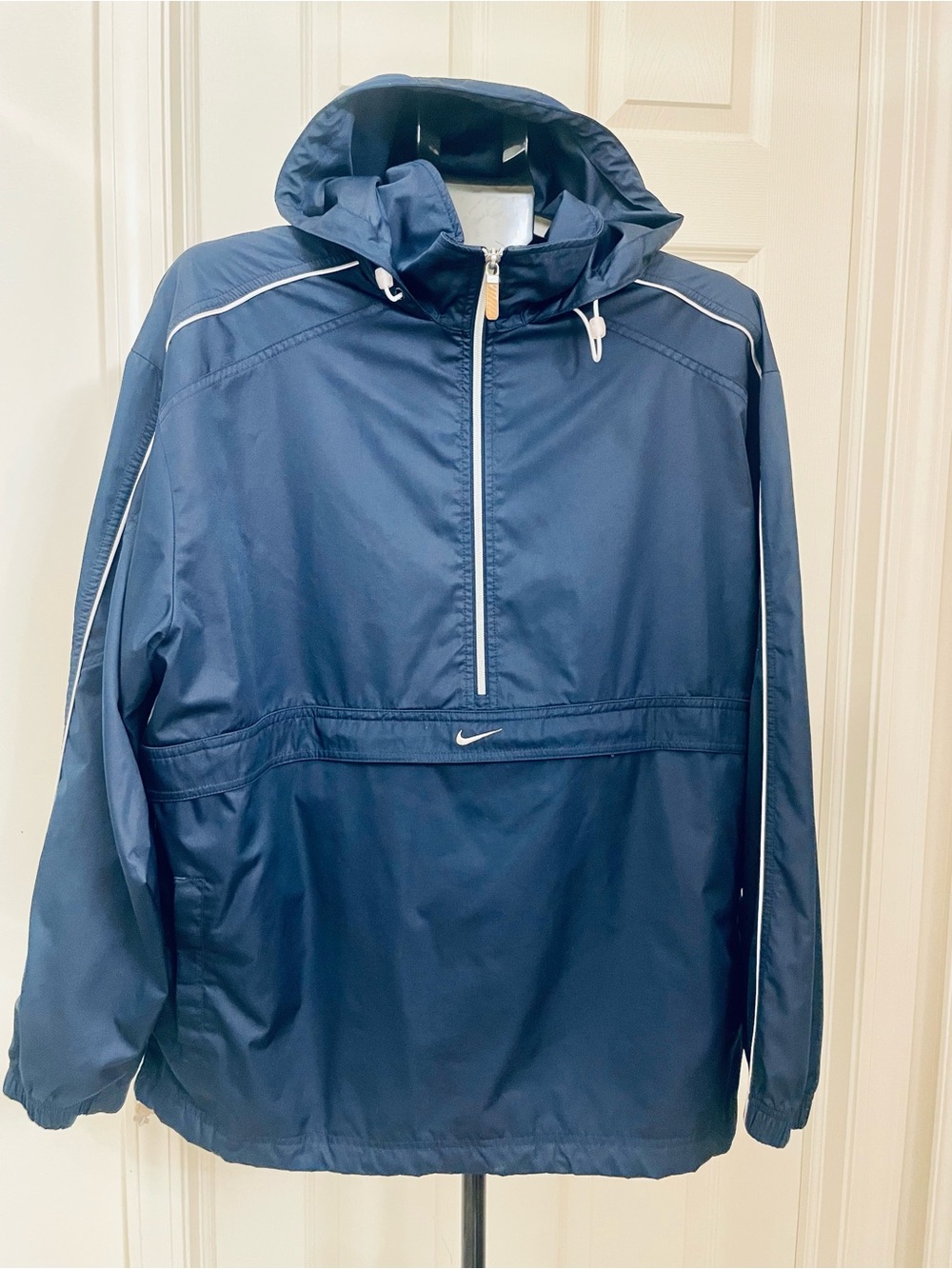 Nike Navy Hooded Pullover Windbreaker with White Piping